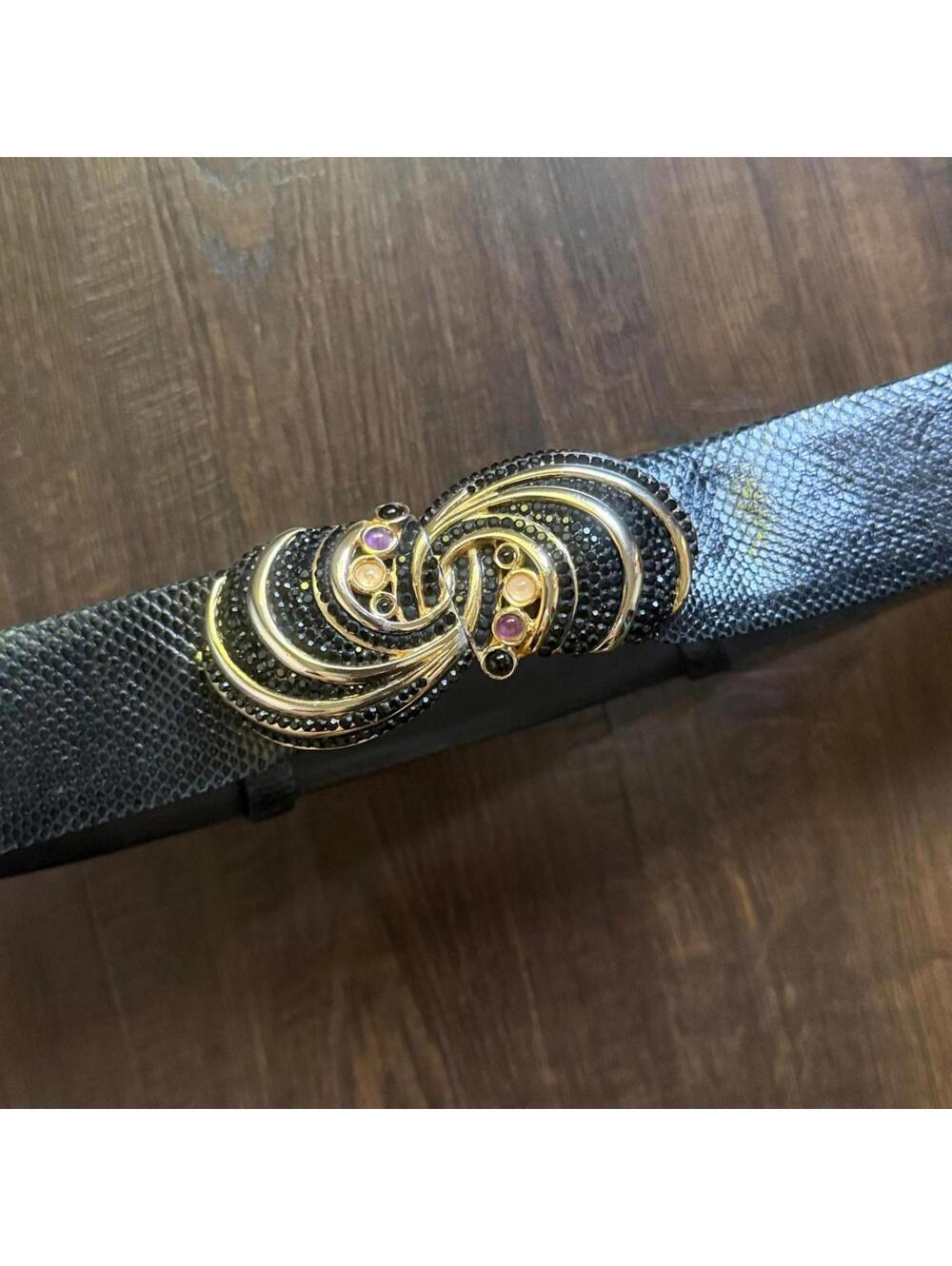Judith Leiber Crystal Waist Belt Gemstone Gold Adjustable Leather Belt 29 30 31